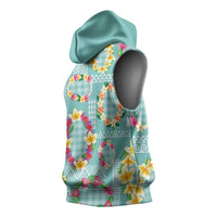 Hawaiian Leis Sleeveless Hoodie Kakau Tattoos and Palaka Pastel Teal Color LT03 - Polynesian Pride