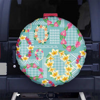 Hawaiian Leis Spare Tire Cover Kakau Tattoos and Palaka Pastel Teal Color LT03 No hole Teal - Polynesian Pride