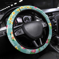 Hawaiian Leis Steering Wheel Cover Kakau Tattoos and Palaka Pastel Teal Color LT03 Universal Fit Teal - Polynesian Pride