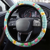 Hawaiian Leis Steering Wheel Cover Kakau Tattoos and Palaka Pastel Teal Color LT03 - Polynesian Pride