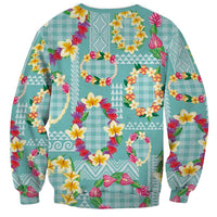 Hawaiian Leis Sweatshirt Kakau Tattoos and Palaka Pastel Teal Color LT03 - Polynesian Pride