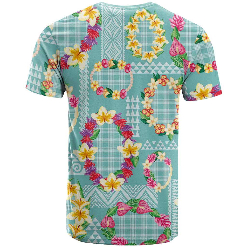 Hawaiian Leis T Shirt Kakau Tattoos and Palaka Pastel Teal Color LT03 - Polynesian Pride
