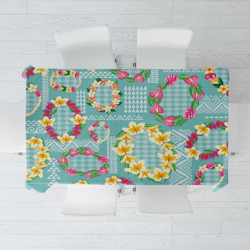 Hawaiian Leis Tablecloth Kakau Tattoos and Palaka Pastel Teal Color LT03 Teal - Polynesian Pride