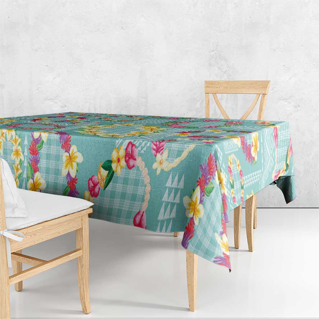 Hawaiian Leis Tablecloth Kakau Tattoos and Palaka Pastel Teal Color LT03 - Polynesian Pride