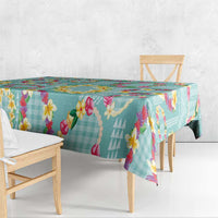 Hawaiian Leis Tablecloth Kakau Tattoos and Palaka Pastel Teal Color LT03 - Polynesian Pride