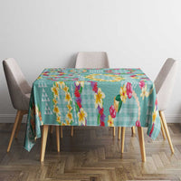 Hawaiian Leis Tablecloth Kakau Tattoos and Palaka Pastel Teal Color LT03 - Polynesian Pride