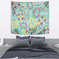 Hawaiian Leis Tapestry Kakau Tattoos and Palaka Pastel Teal Color LT03 - Polynesian Pride