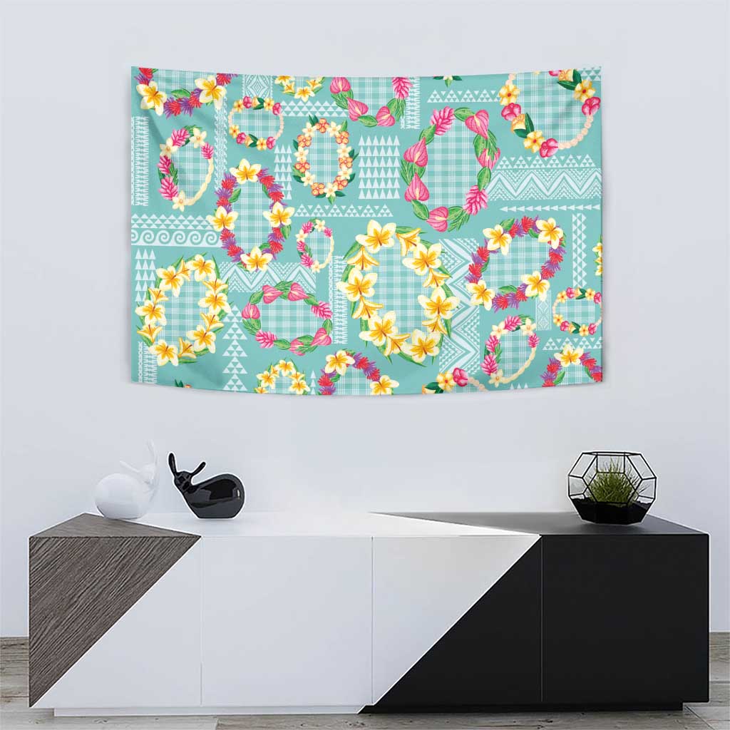 Hawaiian Leis Tapestry Kakau Tattoos and Palaka Pastel Teal Color LT03 - Polynesian Pride