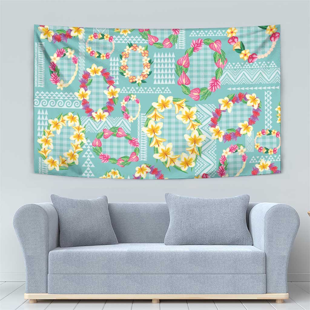 Hawaiian Leis Tapestry Kakau Tattoos and Palaka Pastel Teal Color LT03 - Polynesian Pride