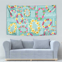 Hawaiian Leis Tapestry Kakau Tattoos and Palaka Pastel Teal Color LT03 - Polynesian Pride