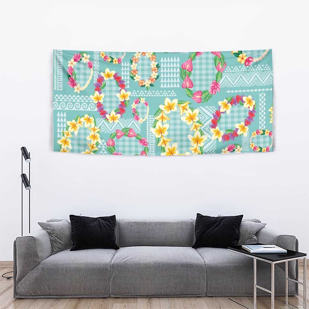Hawaiian Leis Tapestry Kakau Tattoos and Palaka Pastel Teal Color LT03 - Polynesian Pride
