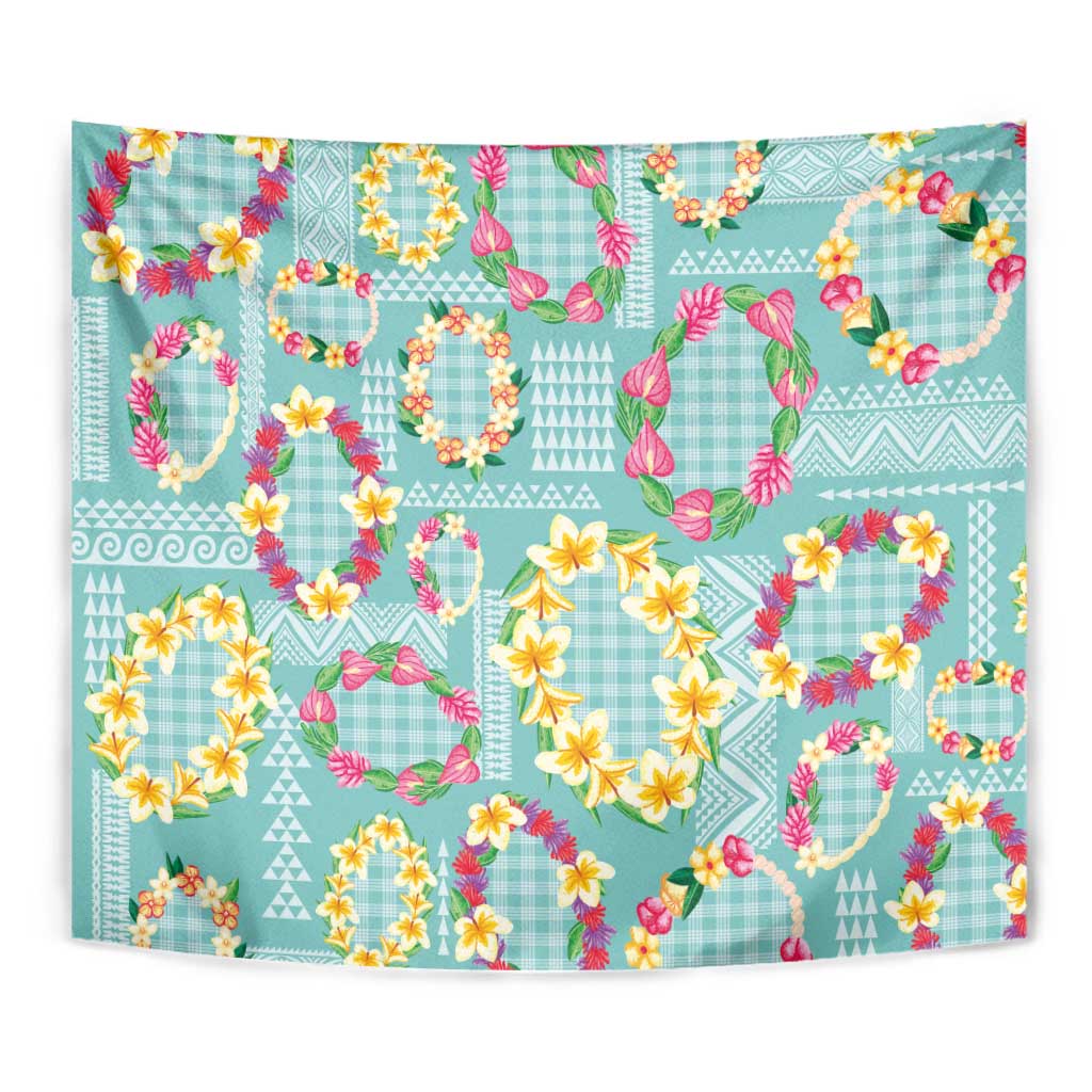 Hawaiian Leis Tapestry Kakau Tattoos and Palaka Pastel Teal Color LT03 - Polynesian Pride