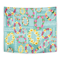 Hawaiian Leis Tapestry Kakau Tattoos and Palaka Pastel Teal Color LT03 - Polynesian Pride