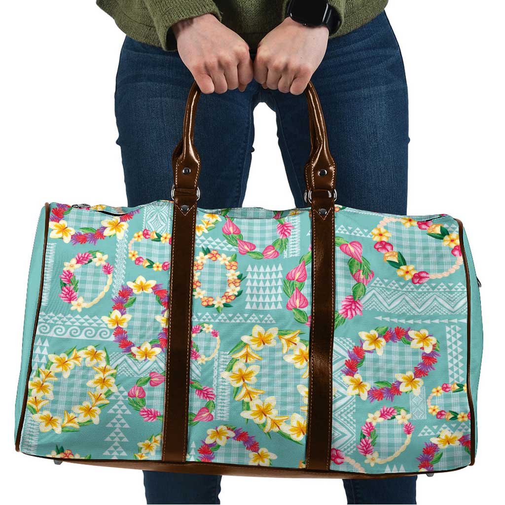 Hawaiian Leis Travel Bag Kakau Tattoos and Palaka Pastel Teal Color LT03 Teal - Polynesian Pride
