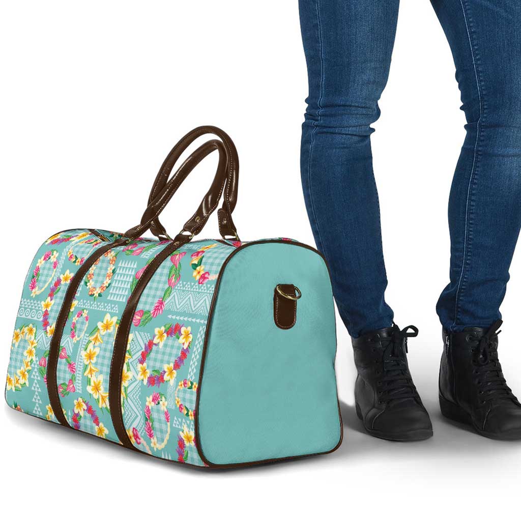 Hawaiian Leis Travel Bag Kakau Tattoos and Palaka Pastel Teal Color LT03 - Polynesian Pride