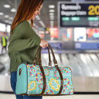 Hawaiian Leis Travel Bag Kakau Tattoos and Palaka Pastel Teal Color LT03 - Polynesian Pride
