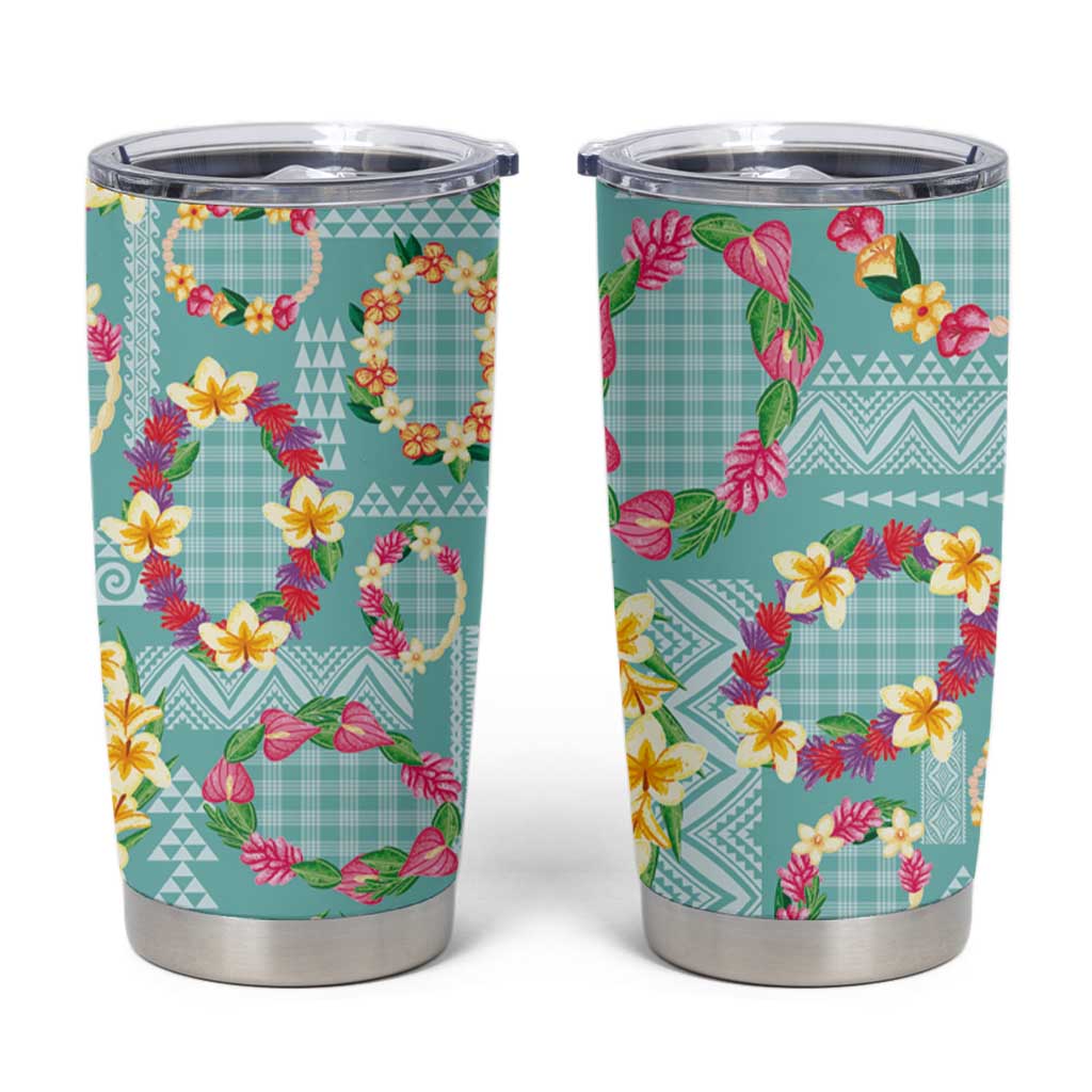 Hawaiian Leis Tumbler Cup Kakau Tattoos and Palaka Pastel Teal Color LT03 Teal - Polynesian Pride