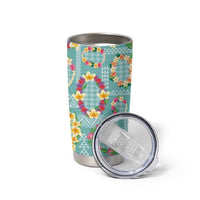 Hawaiian Leis Tumbler Cup Kakau Tattoos and Palaka Pastel Teal Color LT03 - Polynesian Pride