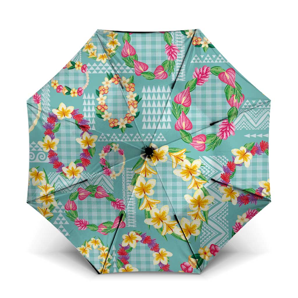 Hawaiian Leis Umbrella Kakau Tattoos and Palaka Pastel Teal Color LT03 One Size Folded 11.42 inch Opened Diameter 37.4 inch Teal - Polynesian Pride