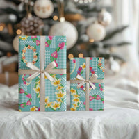 Hawaiian Leis Wrapping Paper Kakau Tattoos and Palaka Pastel Teal Color LT03 - Polynesian Pride