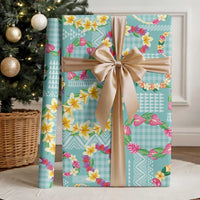 Hawaiian Leis Wrapping Paper Kakau Tattoos and Palaka Pastel Teal Color LT03 - Polynesian Pride