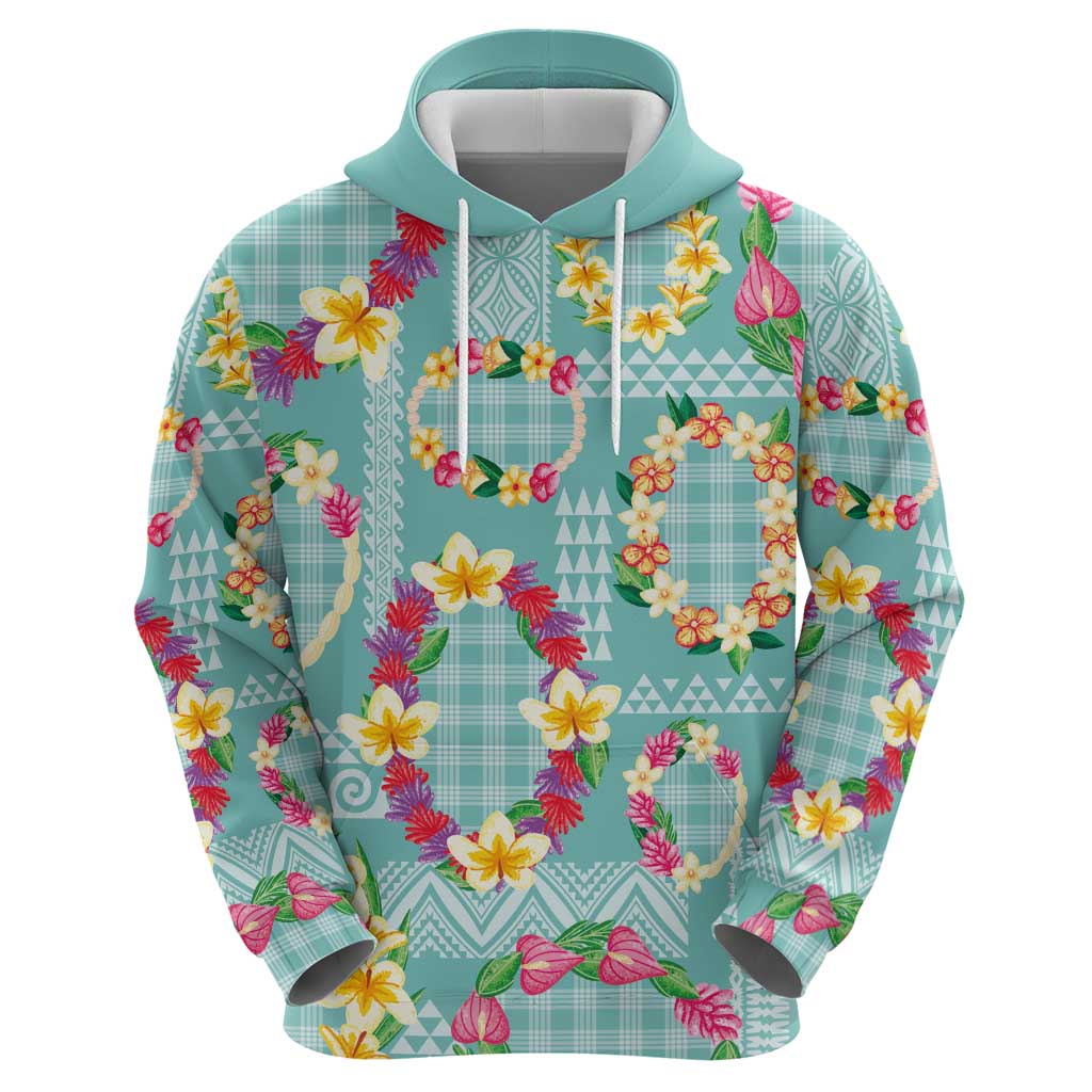 Hawaiian Leis Zip Hoodie Kakau Tattoos and Palaka Pastel Teal Color LT03 - Polynesian Pride