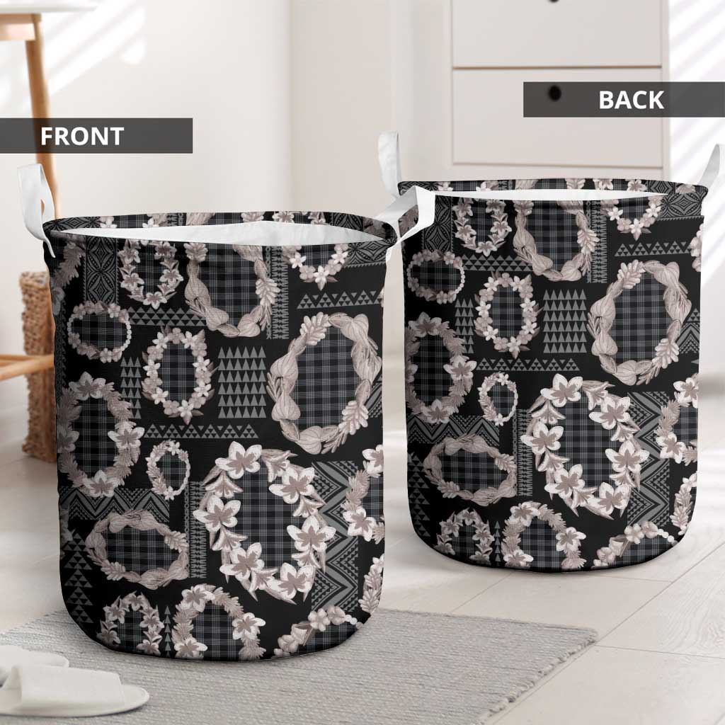 Hawaiian Leis Laundry Basket Kakau Tattoos and Palaka Pastel Grayscale LT03 - Polynesian Pride