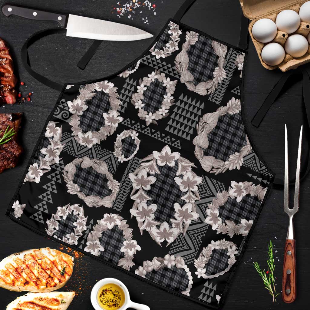 Hawaiian Leis Apron Kakau Tattoos and Palaka Pastel Grayscale LT03 Black - Polynesian Pride