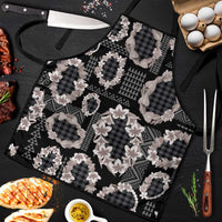 Hawaiian Leis Apron Kakau Tattoos and Palaka Pastel Grayscale LT03 Black - Polynesian Pride