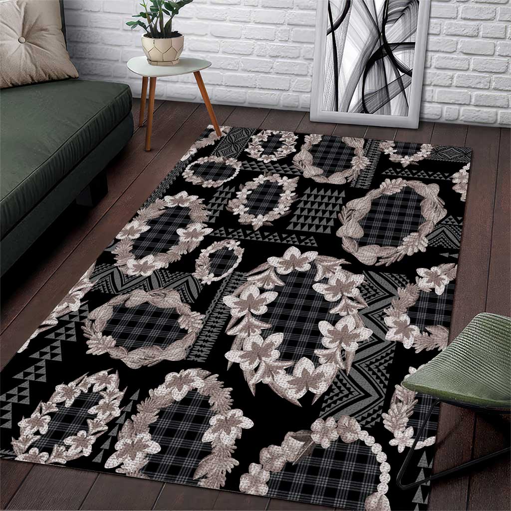 Hawaiian Leis Area Rug Kakau Tattoos and Palaka Pastel Grayscale