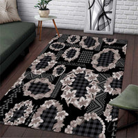 Hawaiian Leis Area Rug Kakau Tattoos and Palaka Pastel Grayscale LT03 Black - Polynesian Pride