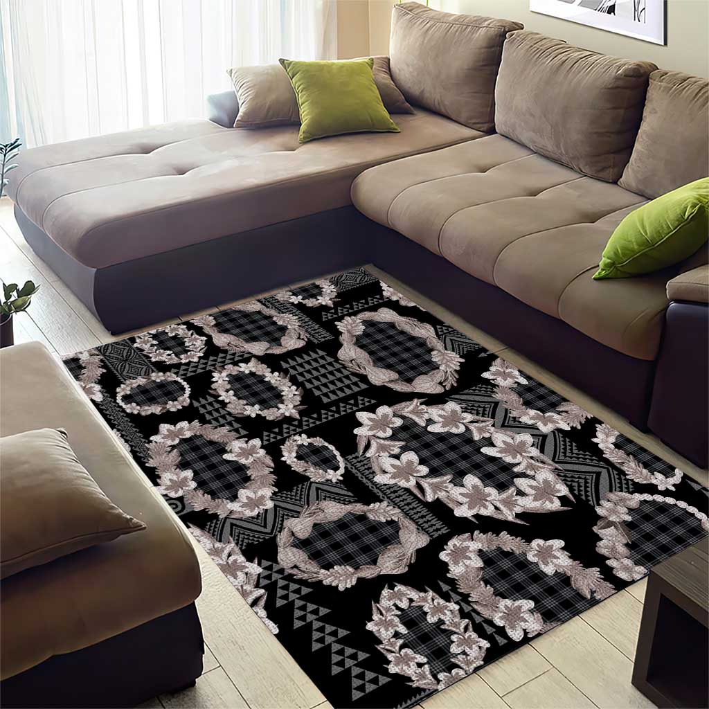 Hawaiian Leis Area Rug Kakau Tattoos and Palaka Pastel Grayscale LT03 - Polynesian Pride