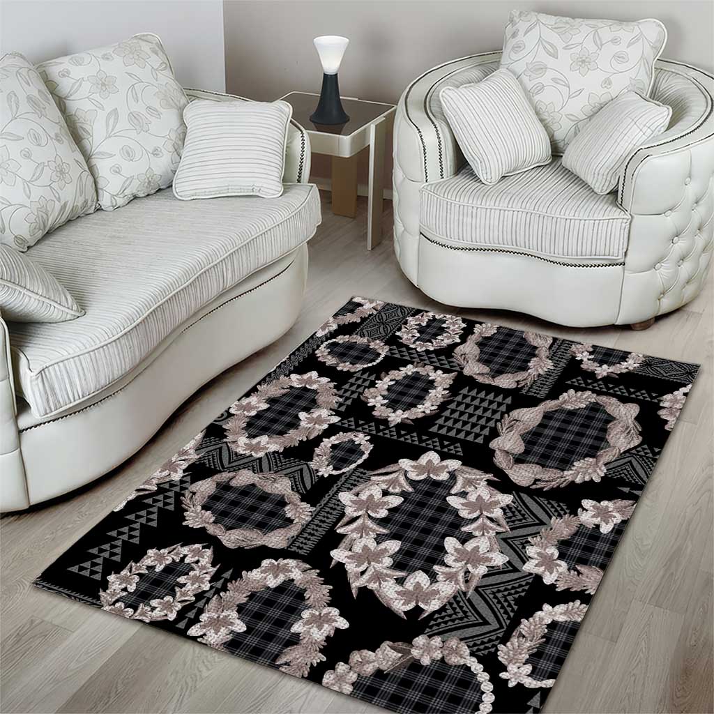 Hawaiian Leis Area Rug Kakau Tattoos and Palaka Pastel Grayscale LT03 - Polynesian Pride