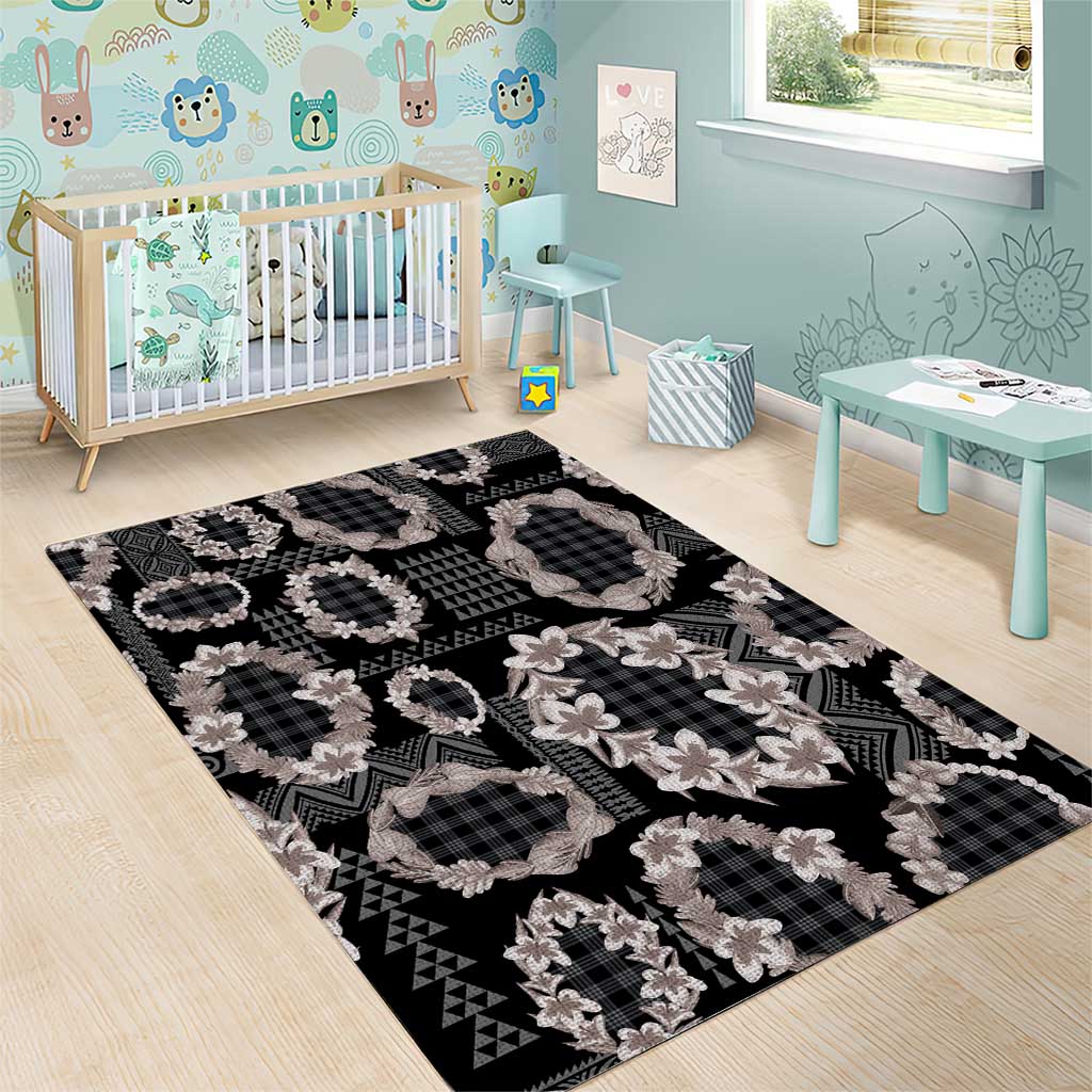 Hawaiian Leis Area Rug Kakau Tattoos and Palaka Pastel Grayscale LT03 - Polynesian Pride