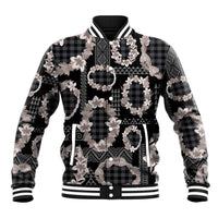 Hawaiian Leis Baseball Jacket Kakau Tattoos and Palaka Pastel Grayscale LT03 Unisex Black - Polynesian Pride