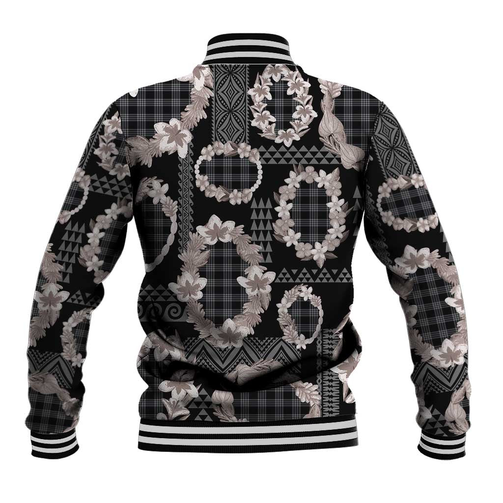 Hawaiian Leis Baseball Jacket Kakau Tattoos and Palaka Pastel Grayscale LT03 - Polynesian Pride