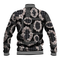 Hawaiian Leis Baseball Jacket Kakau Tattoos and Palaka Pastel Grayscale LT03 - Polynesian Pride