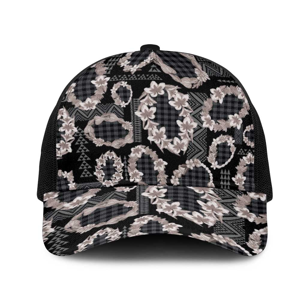 Hawaiian Leis Baseball Net Cap Kakau Tattoos and Palaka Pastel Grayscale LT03 One Size Black Black - Polynesian Pride