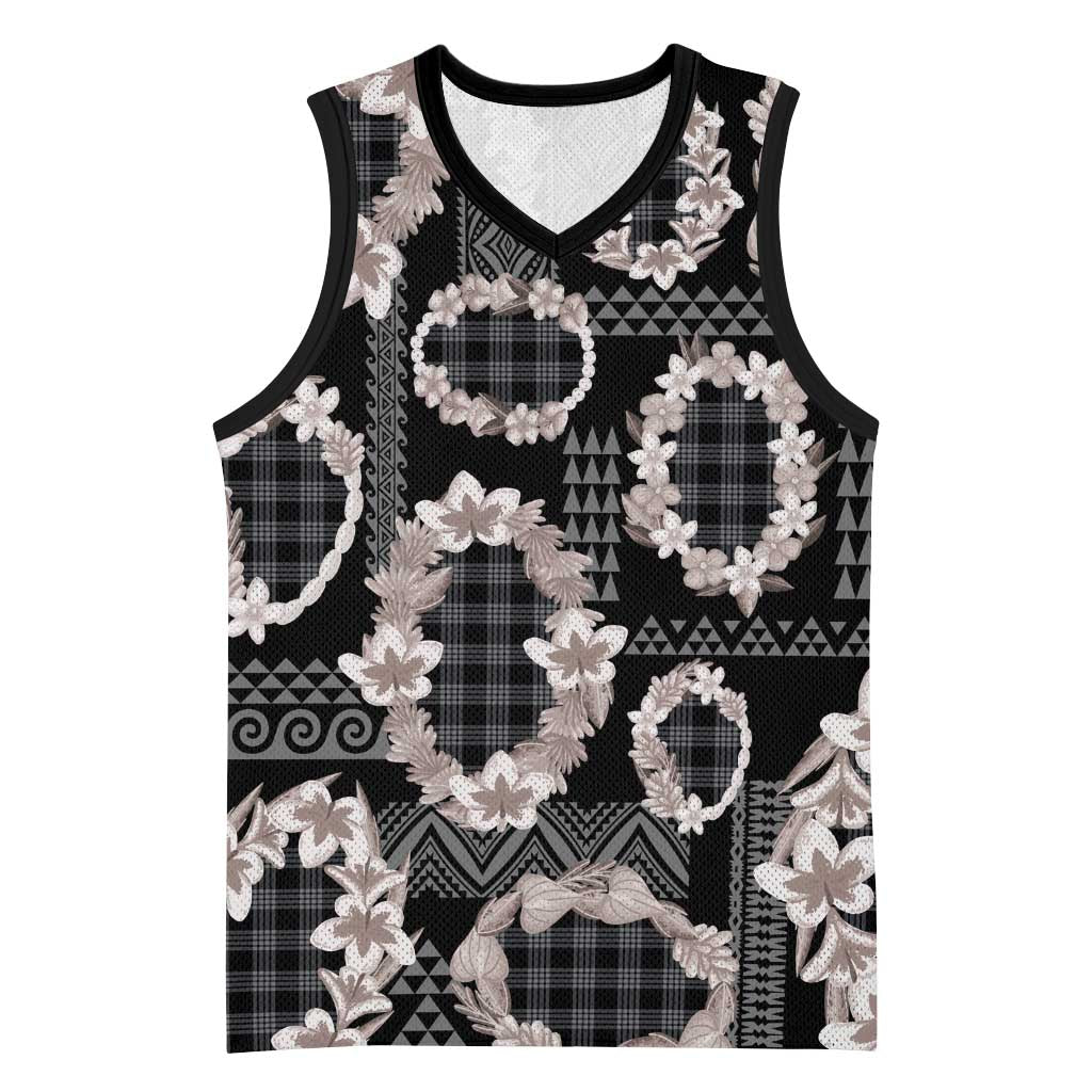 Hawaiian Leis Basketball Jersey Kakau Tattoos and Palaka Pastel Grayscale LT03 Unisex Black - Polynesian Pride