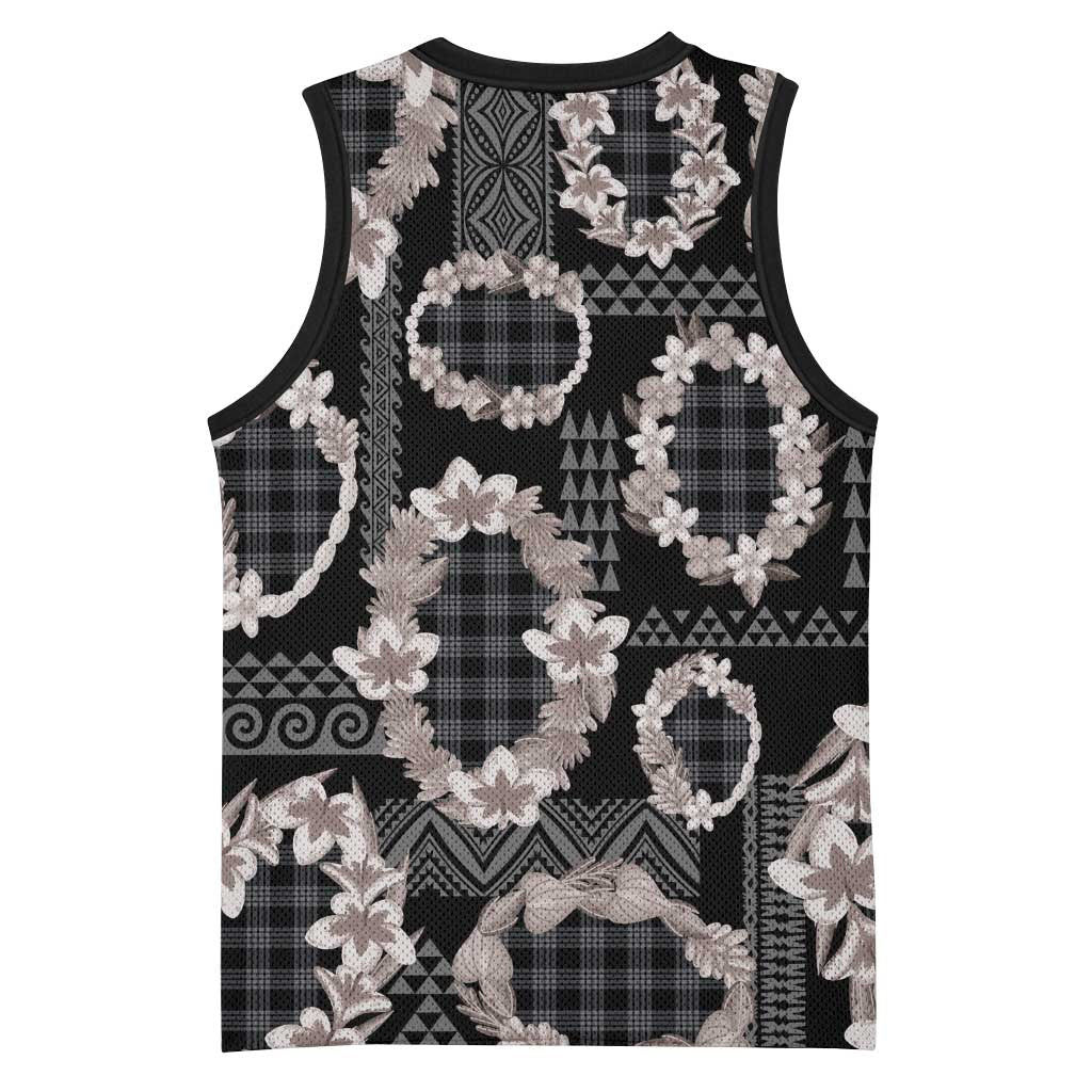 Hawaiian Leis Basketball Jersey Kakau Tattoos and Palaka Pastel Grayscale LT03 - Polynesian Pride