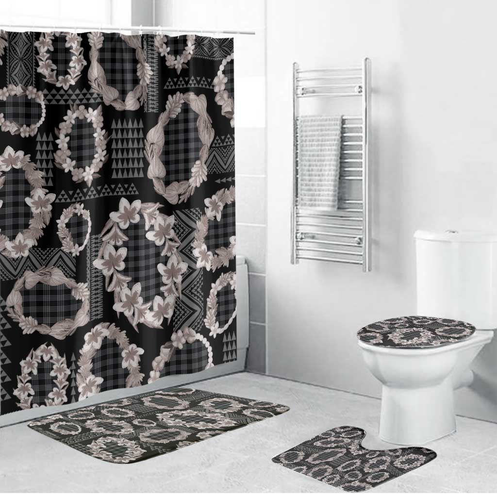 Hawaiian Leis Bathroom Set Kakau Tattoos and Palaka Pastel Grayscale LT03 Bathroom Set (4 pcs) Black - Polynesian Pride
