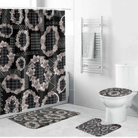 Hawaiian Leis Bathroom Set Kakau Tattoos and Palaka Pastel Grayscale LT03 Bathroom Set (4 pcs) Black - Polynesian Pride