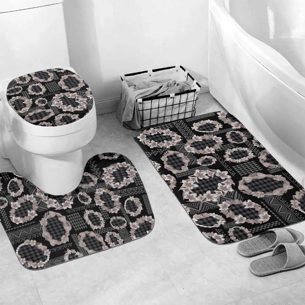Hawaiian Leis Bathroom Set Kakau Tattoos and Palaka Pastel Grayscale LT03 Mat Set Only (3 pcs) One Size Black - Polynesian Pride
