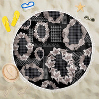 Hawaiian Leis Beach Blanket Kakau Tattoos and Palaka Pastel Grayscale LT03 One Size 150cm Black - Polynesian Pride