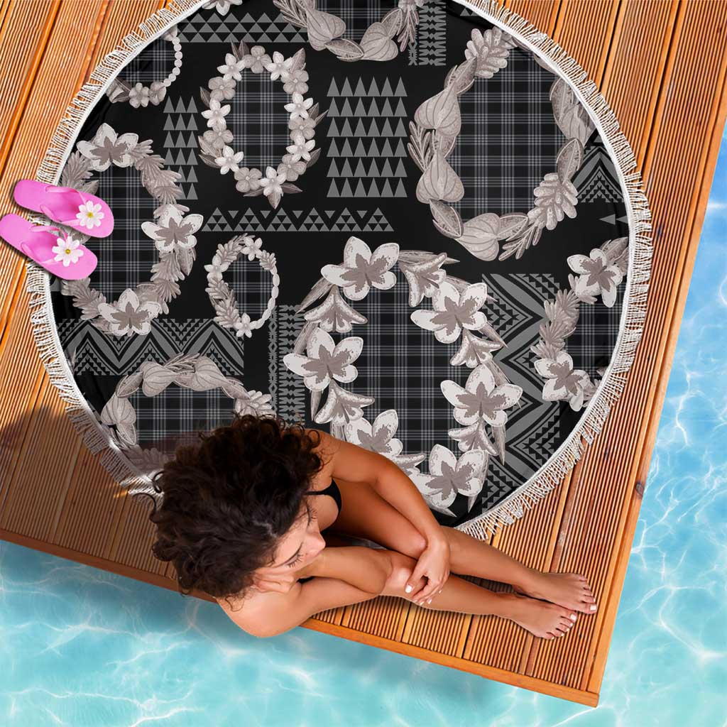 Hawaiian Leis Beach Blanket Kakau Tattoos and Palaka Pastel Grayscale LT03 - Polynesian Pride