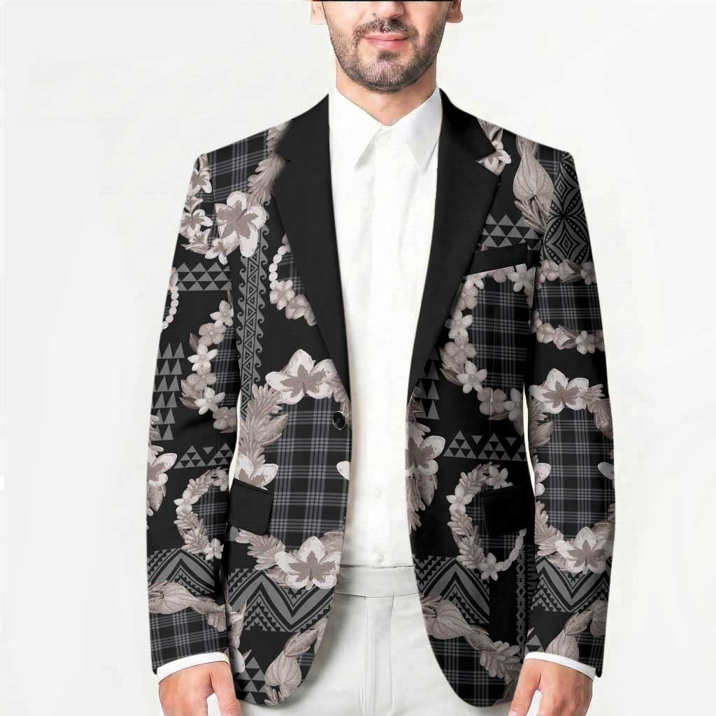 Hawaiian Leis Blazer Kakau Tattoos and Palaka Pastel Grayscale LT03 - Polynesian Pride