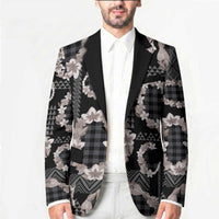 Hawaiian Leis Blazer Kakau Tattoos and Palaka Pastel Grayscale LT03 - Polynesian Pride