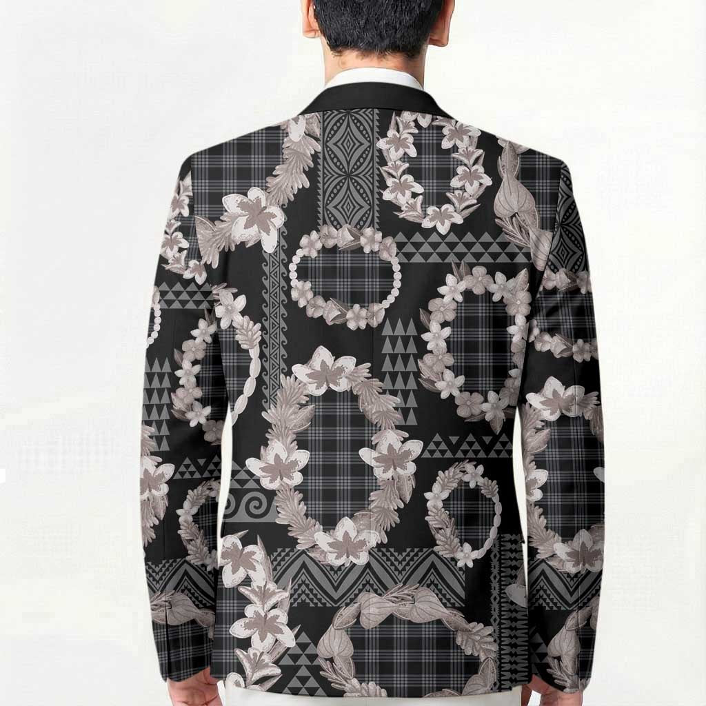 Hawaiian Leis Blazer Kakau Tattoos and Palaka Pastel Grayscale LT03 - Polynesian Pride