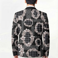 Hawaiian Leis Blazer Kakau Tattoos and Palaka Pastel Grayscale LT03 - Polynesian Pride