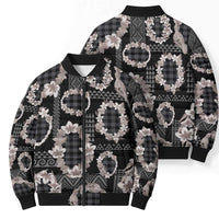 Hawaiian Leis Bomber Puffer Jacket Kakau Tattoos and Palaka Pastel Grayscale LT03 - Polynesian Pride